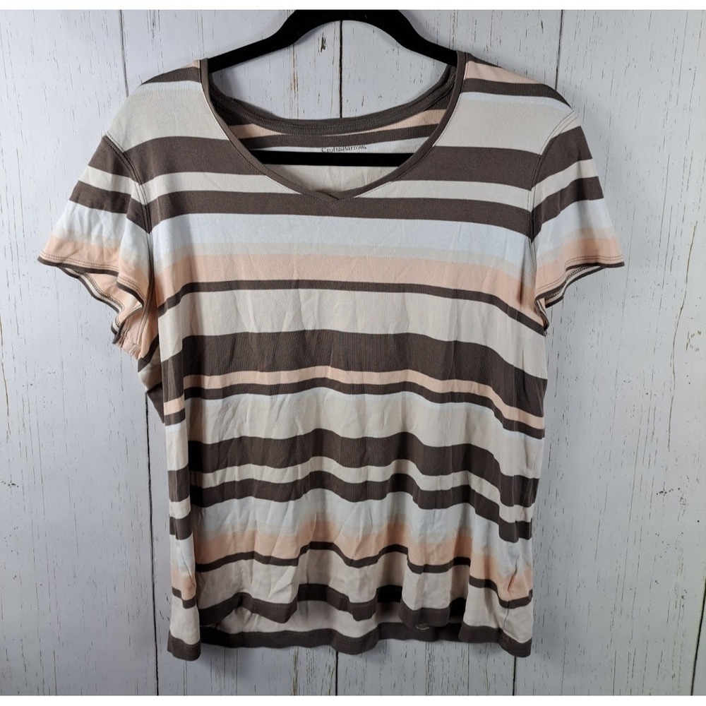 Croft Barrow Size Large Womens Multicolor Striped Short Sleeve Cotton Top